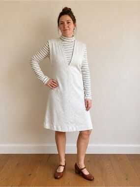 Vintage 60s R&K Knits 10 Mod Jumper Dress Striped Turtleneck Pinafore A-Line